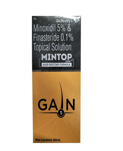 Mintop Gain+ 5 Topical - Bottle of 60ml Solution with Minoxidil and Finasteride