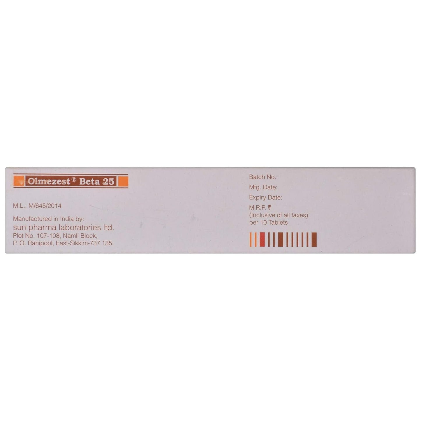 Olmezest Beta 25 - Strip of 10 Tablets