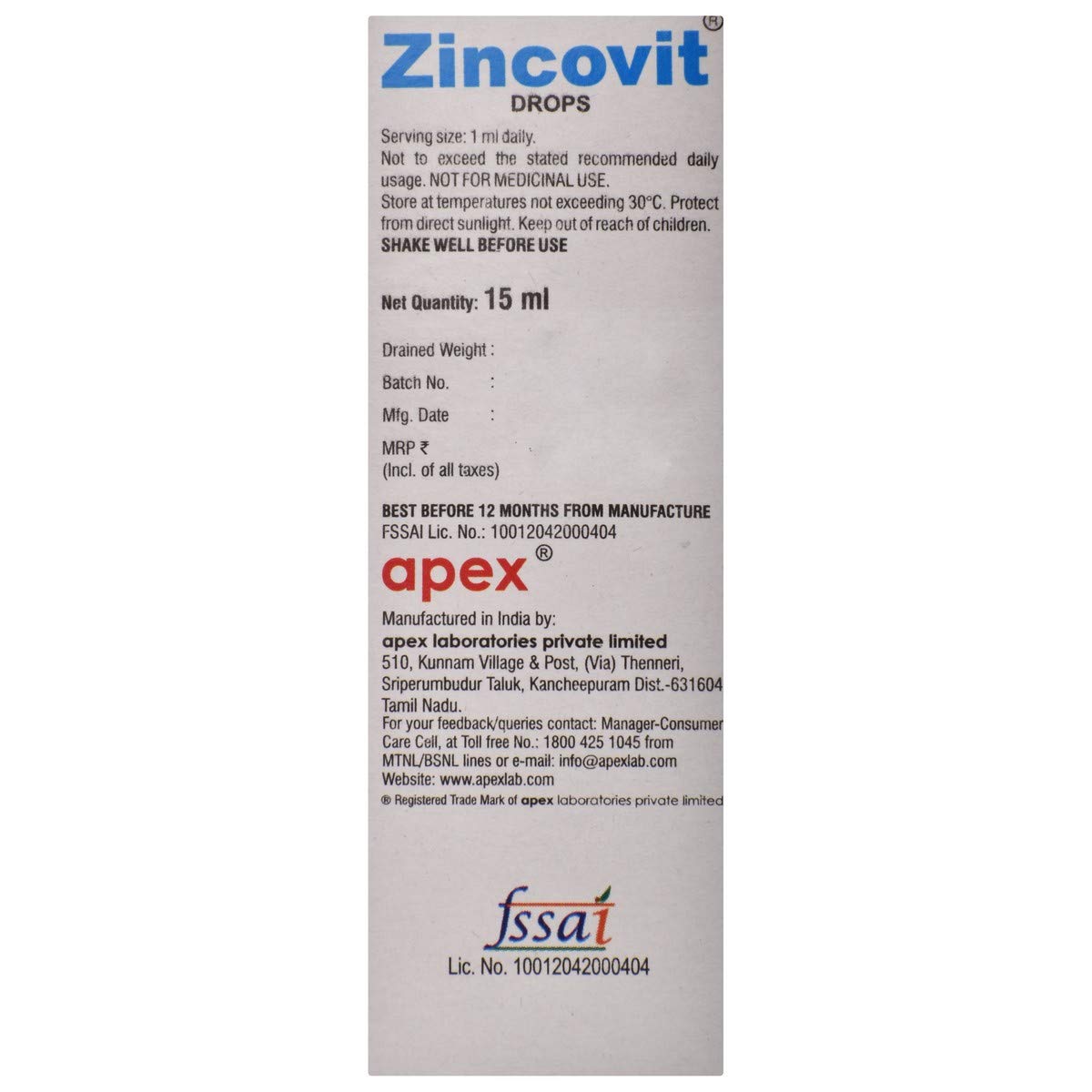 Zincovit - Bottel of 15 ml Drops