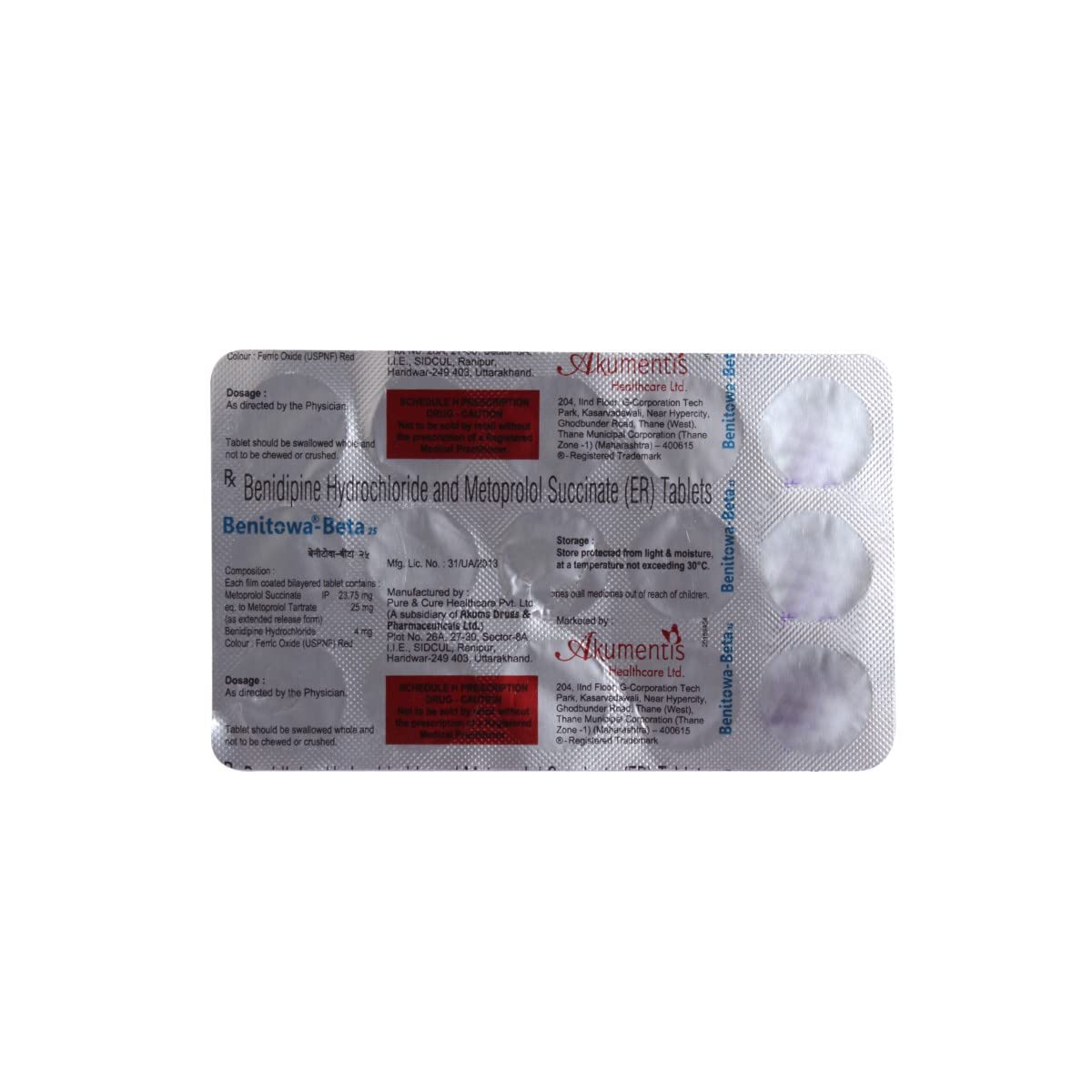 Benitowa Beta 25 - Strip of 15 Tablets