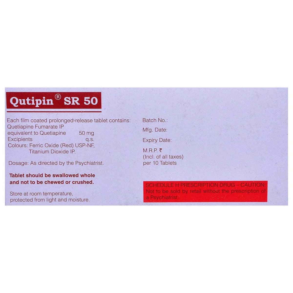 Qutipin SR 50MG - Strip of 10 Tablets