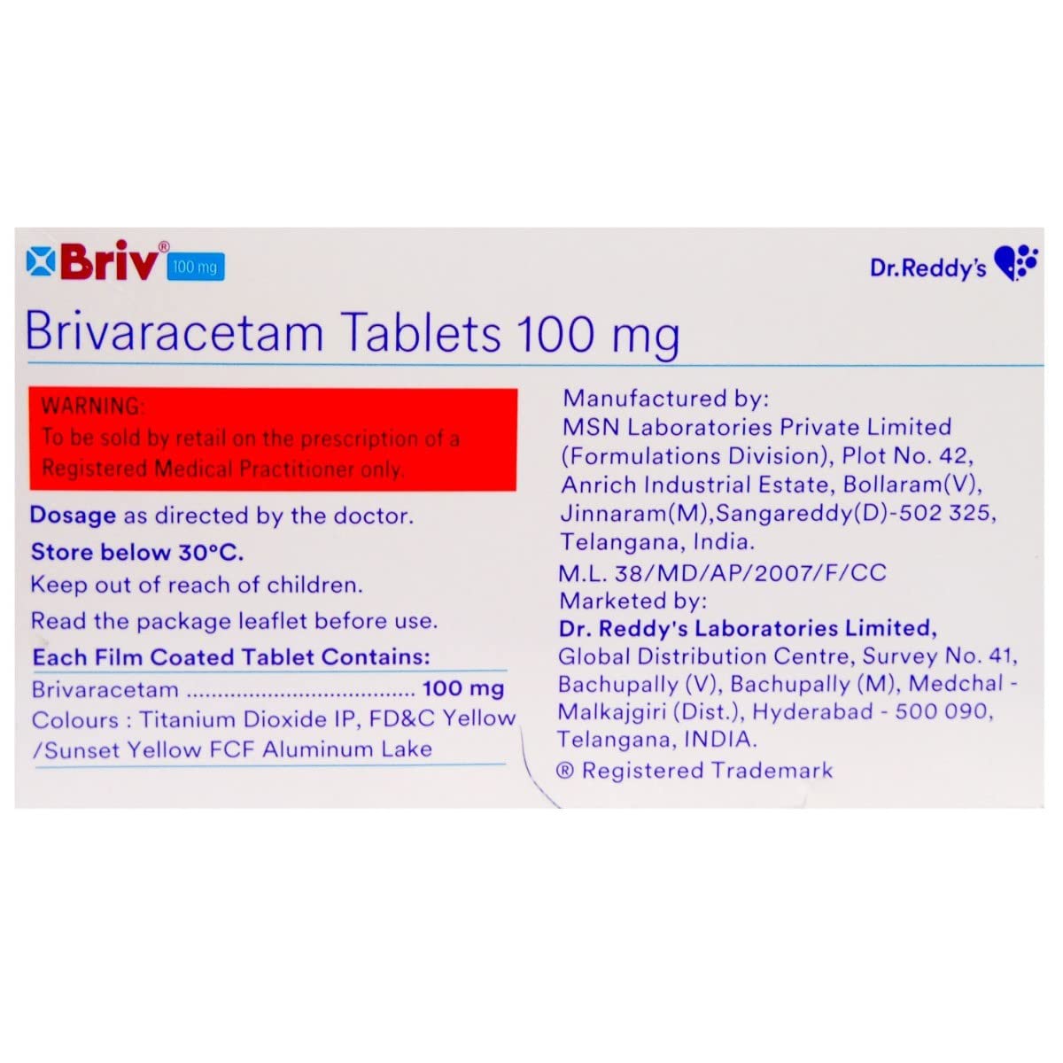 BRIV 100 - Strip of 10 Tablets