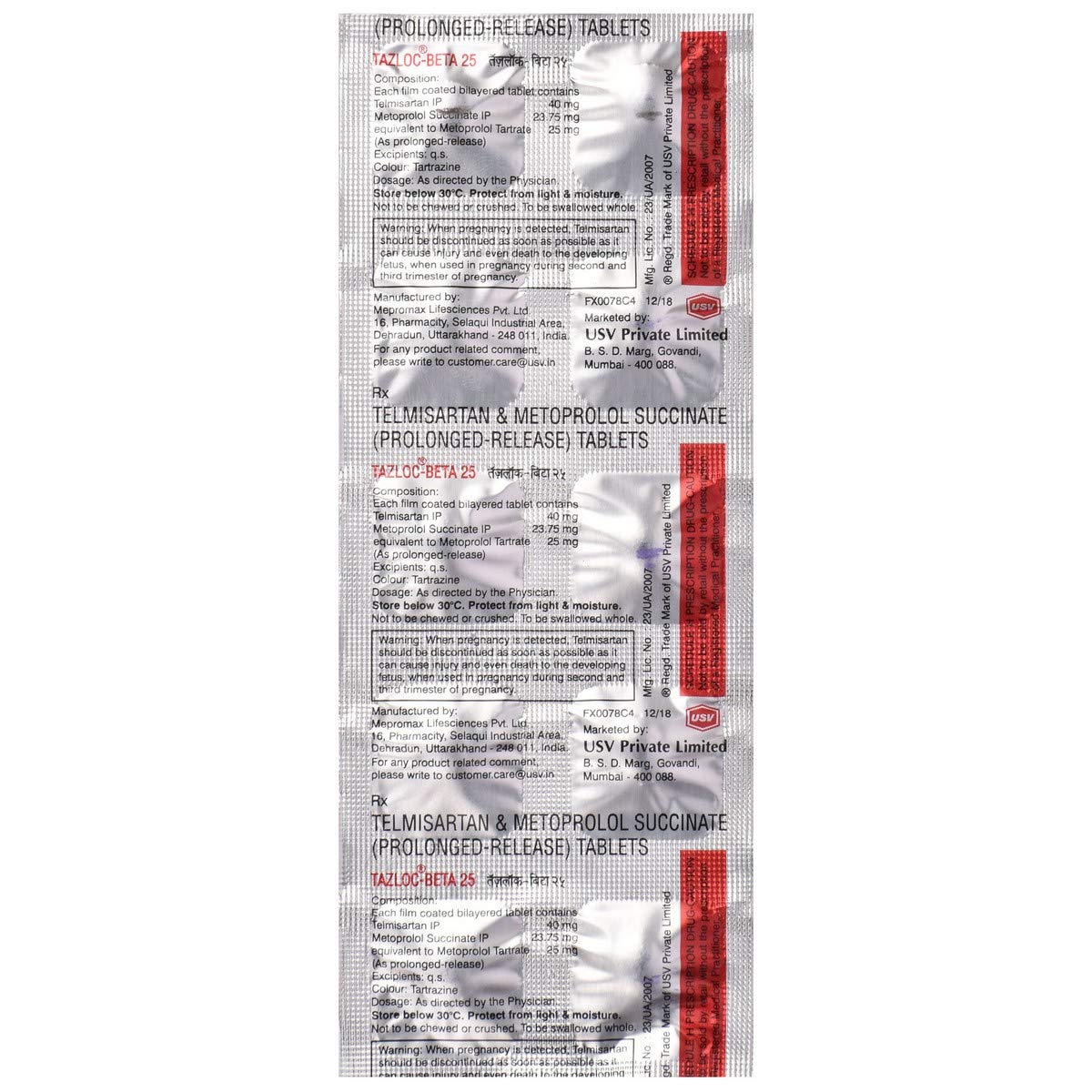 Tazloc-Beta 25 - Strip of 10 Tablets