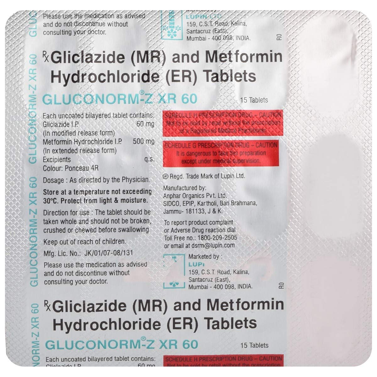 Gluconorm-Z XR 60 - Strip of 15 Tablets