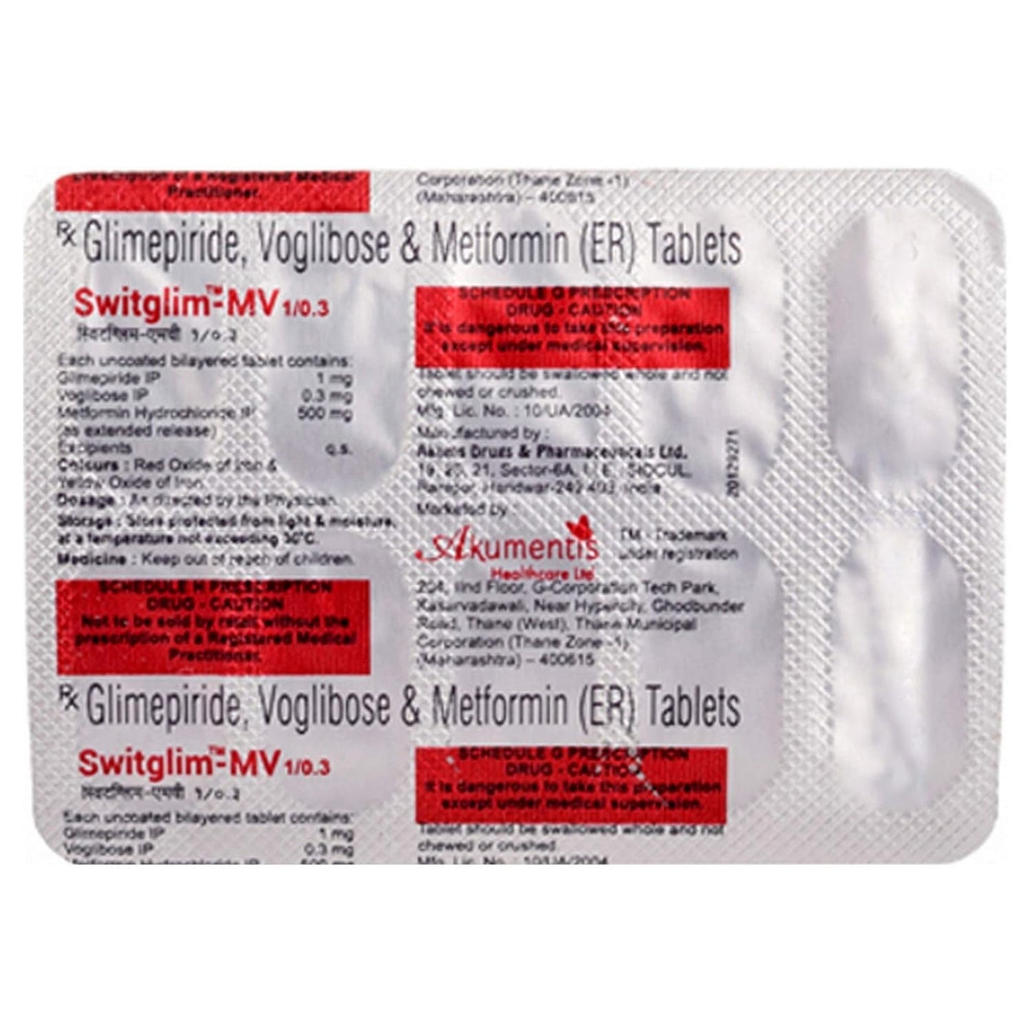 Switglim MV 1/0.3 - Strip of 10 Tablets