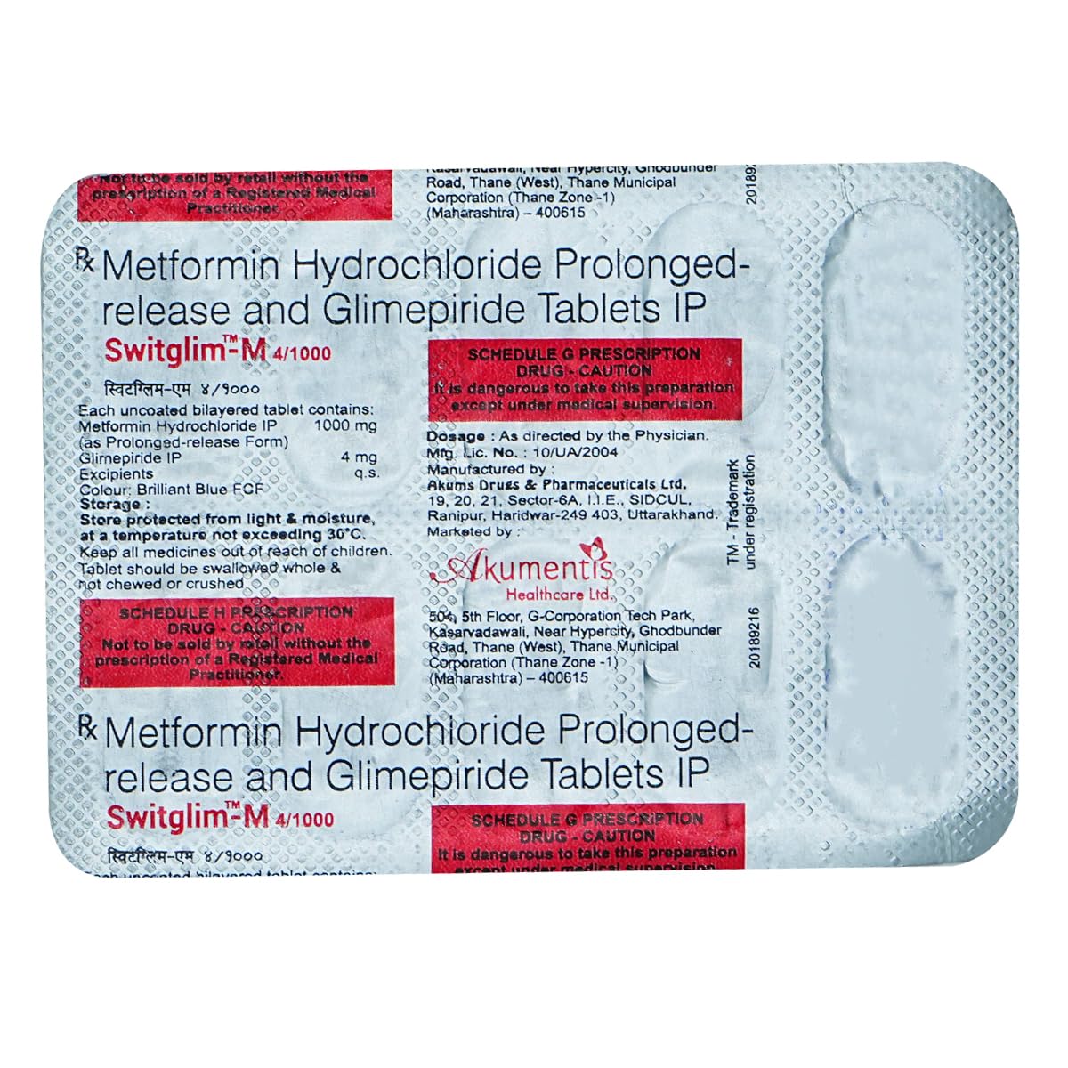 Switglim - M 4/1000 - Strip of 10 Tablets