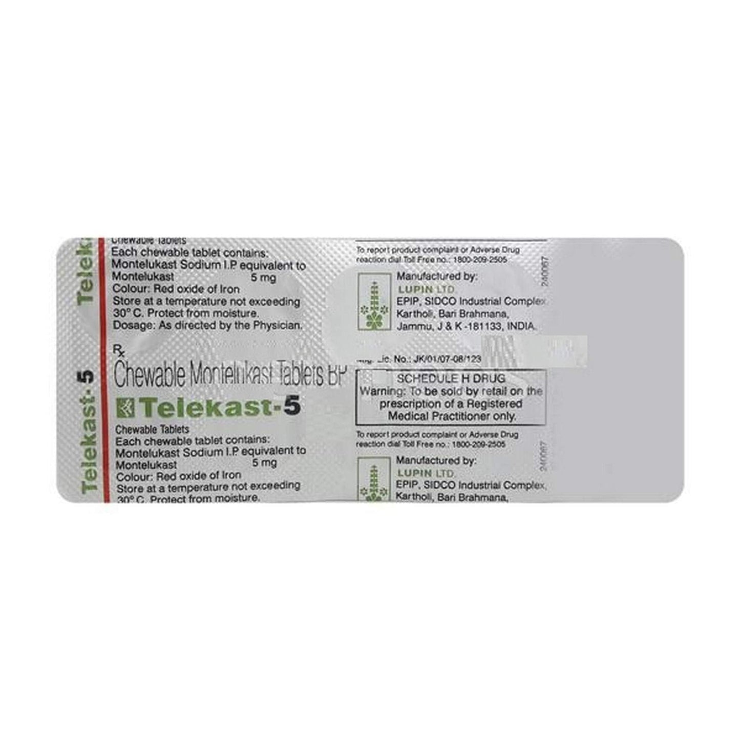 Telekast 5 - Strip of 10 Tablets.