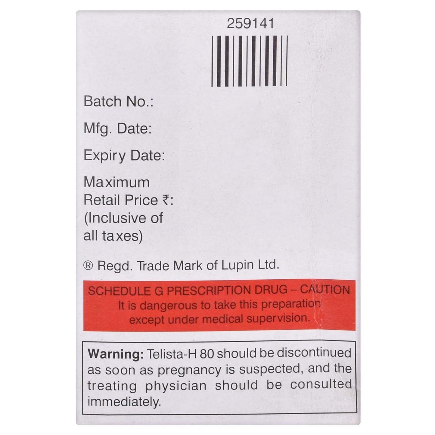 Telista H 80mg /12.5mg - Strip of 15 Tablets