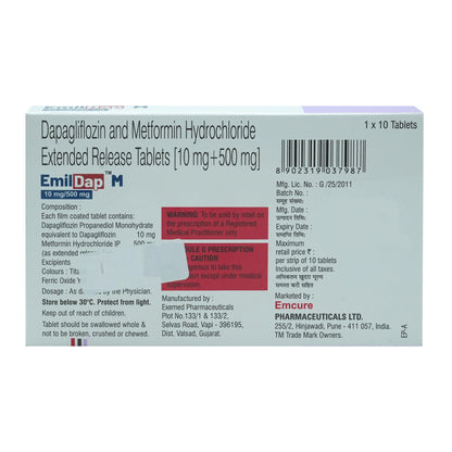 Emildap M 10/500mg - Strip of 10 Tablets