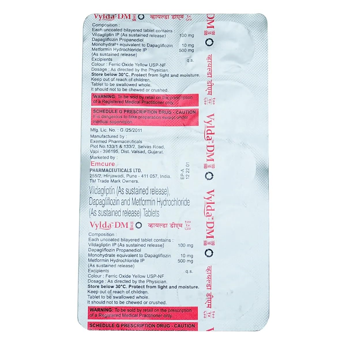 Vylda DM 100/10/500 mg - Strip of 10 Tablet