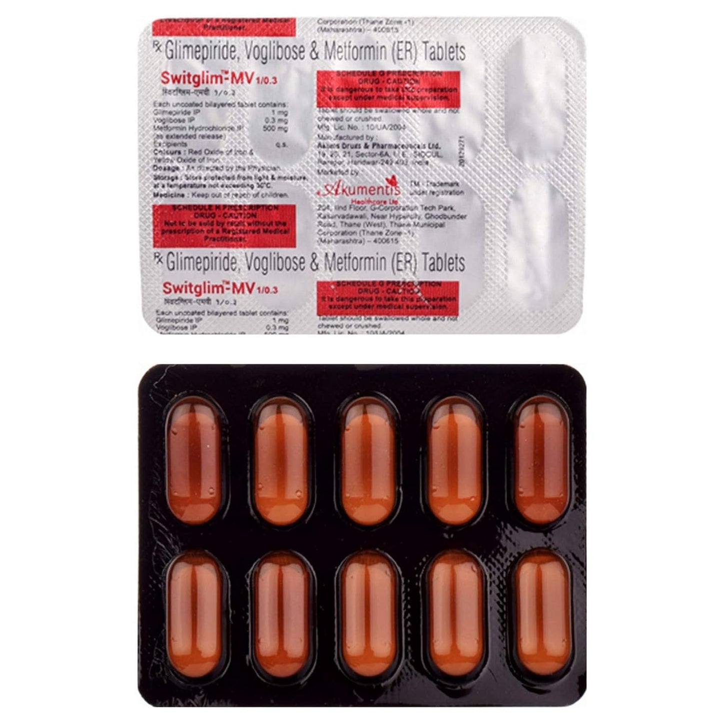 Switglim MV 1/0.3 - Strip of 10 Tablets