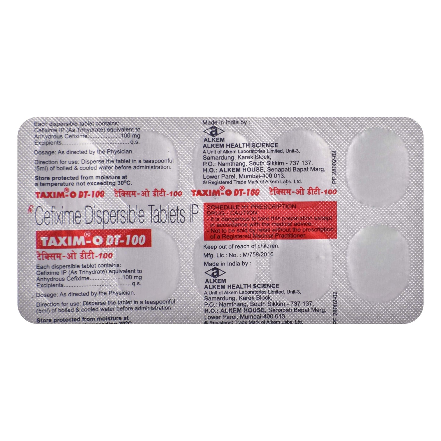 Taxim-O DT-100mg - Strip of 10 Tablets