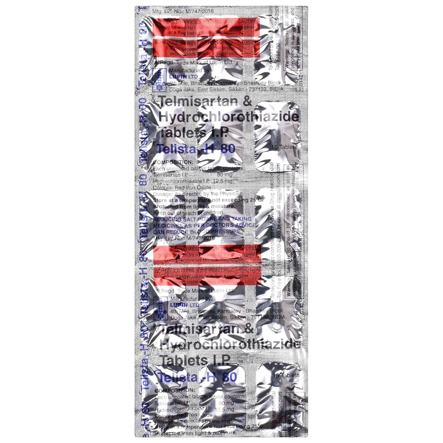 Telista H 80mg /12.5mg - Strip of 15 Tablets