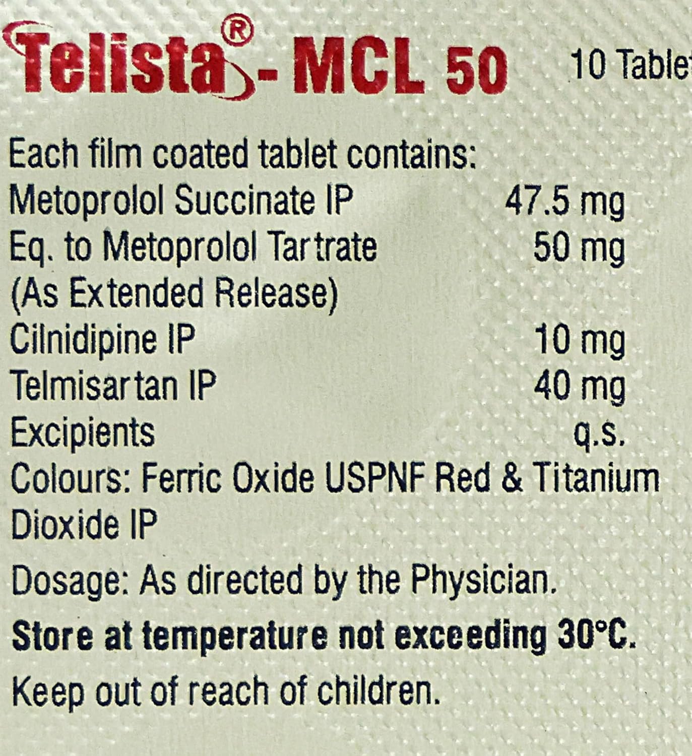 Telista - MCL 50 - Strip of 10 Tablets