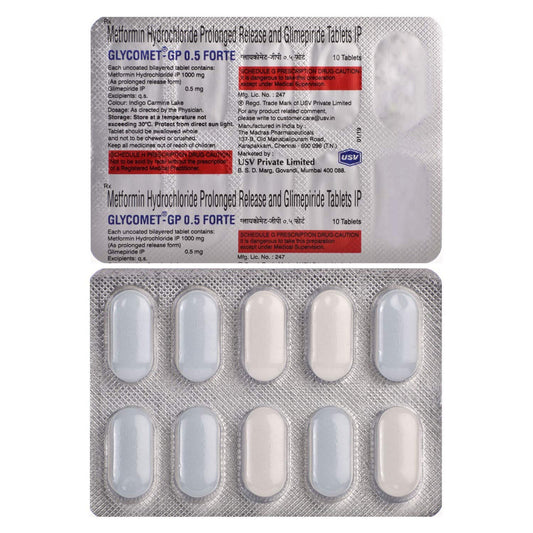 Glycomet-GP 0.5 Forte - Strip of 10 Tablets