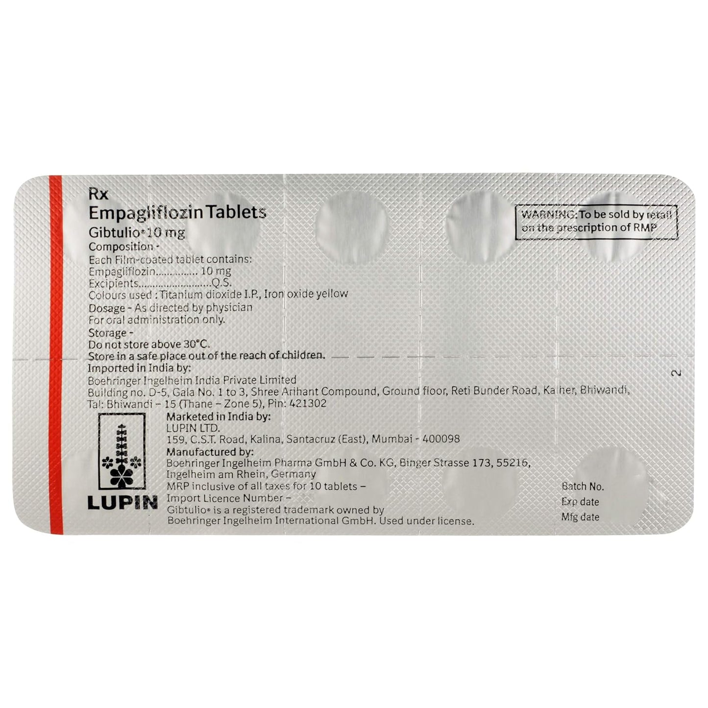 Gibtulio 10 mg - Strip of 10 Tablets