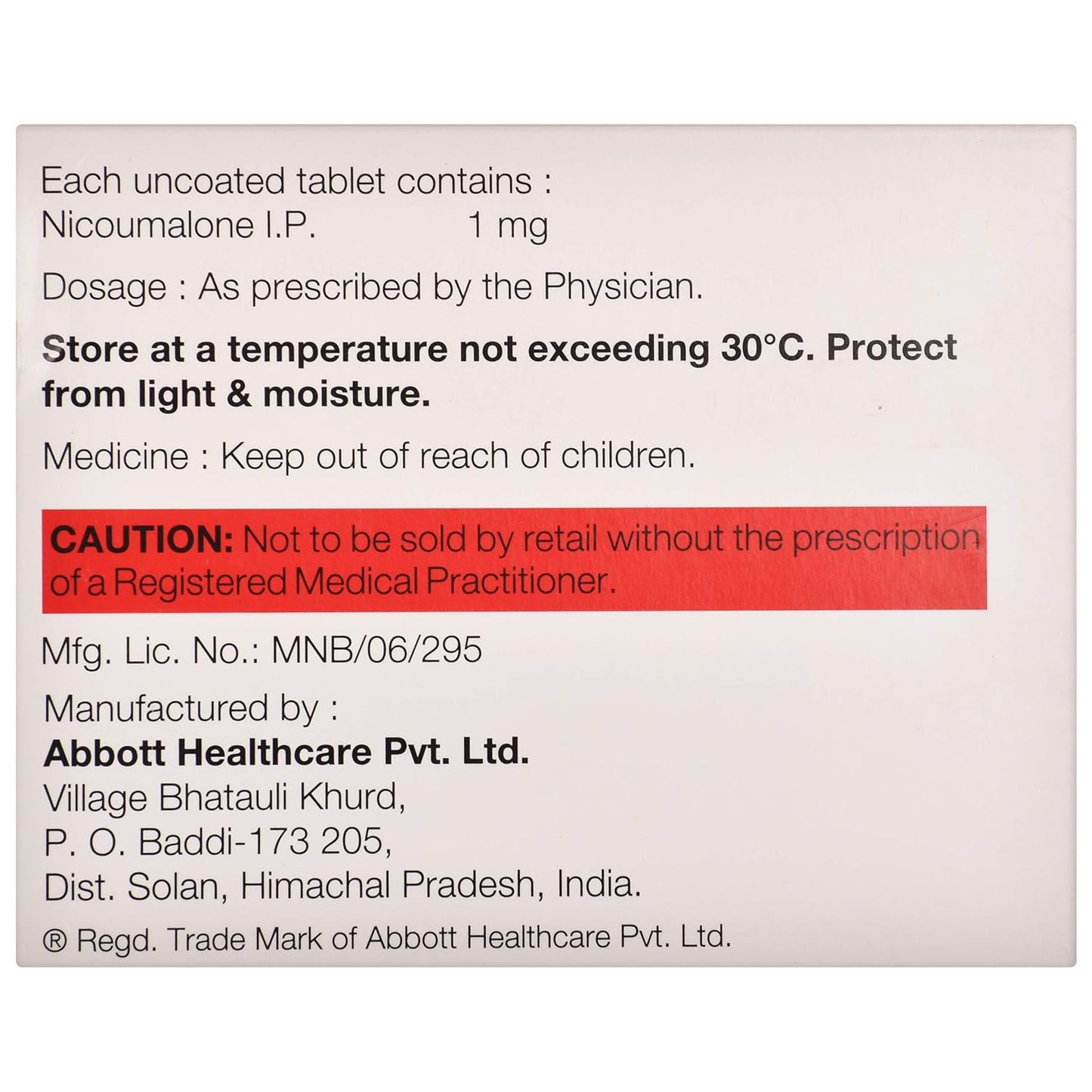 Acitrom 1 - Strip of 30 Tablets