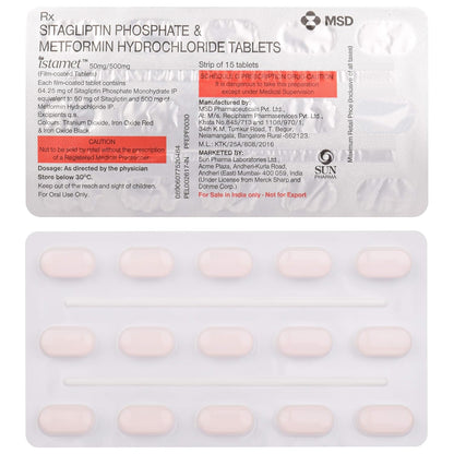 Istamet 50mg/500mg - Strip of 15 Tablets