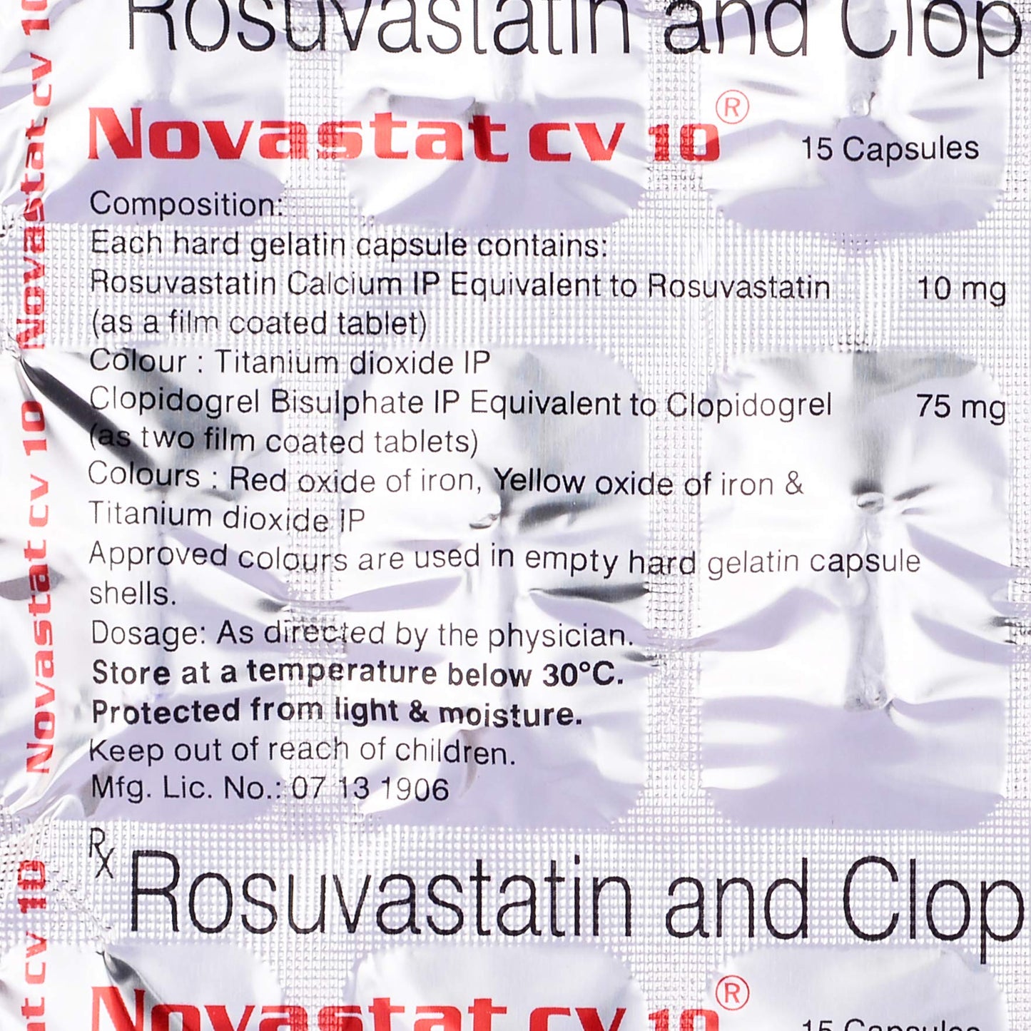 Novastat CV 10 - Strip of 15 Capsules