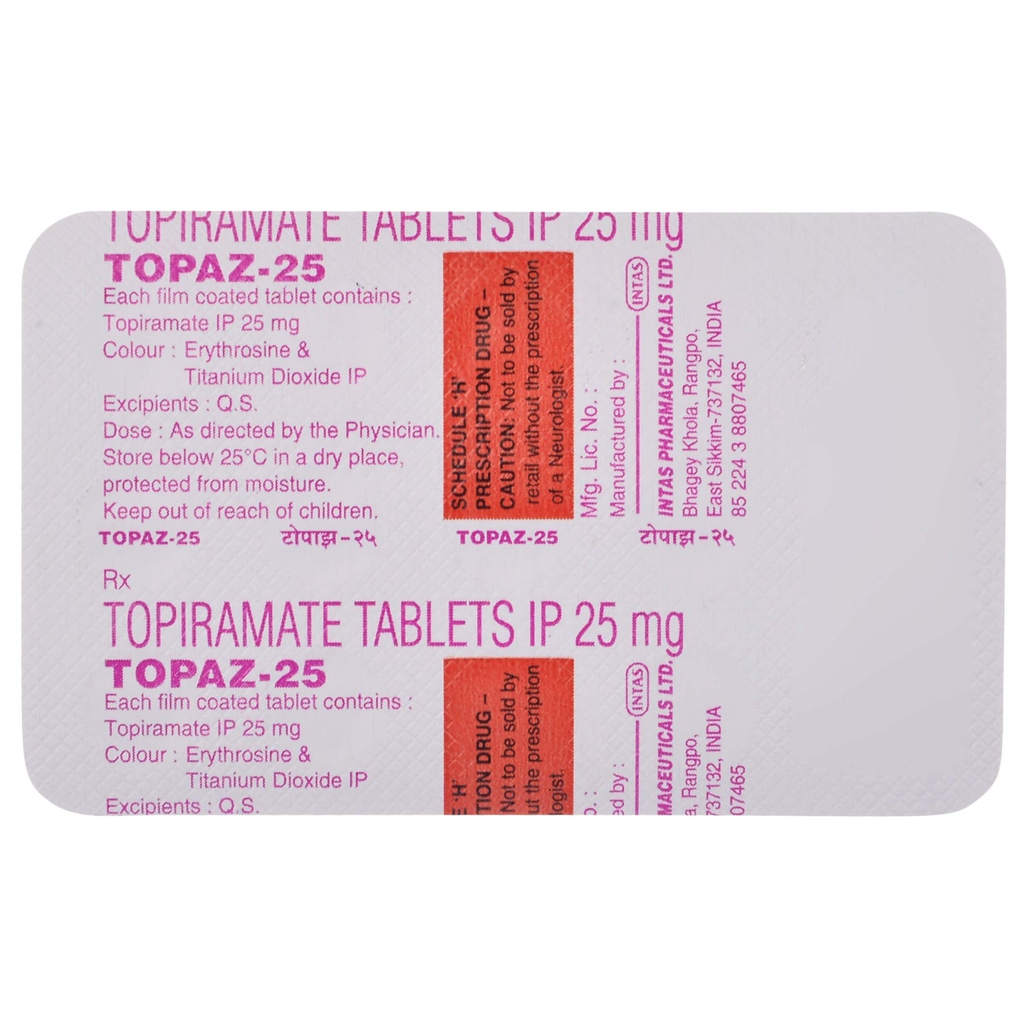 Topaz 25 - Strip of 15 Tablets