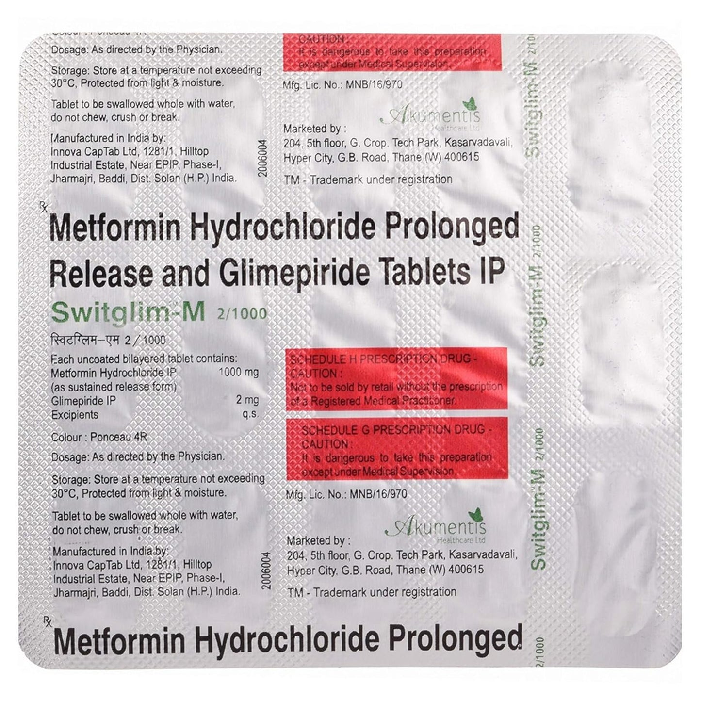 Switglim M 2/1000 - Strip of 15 Tablets