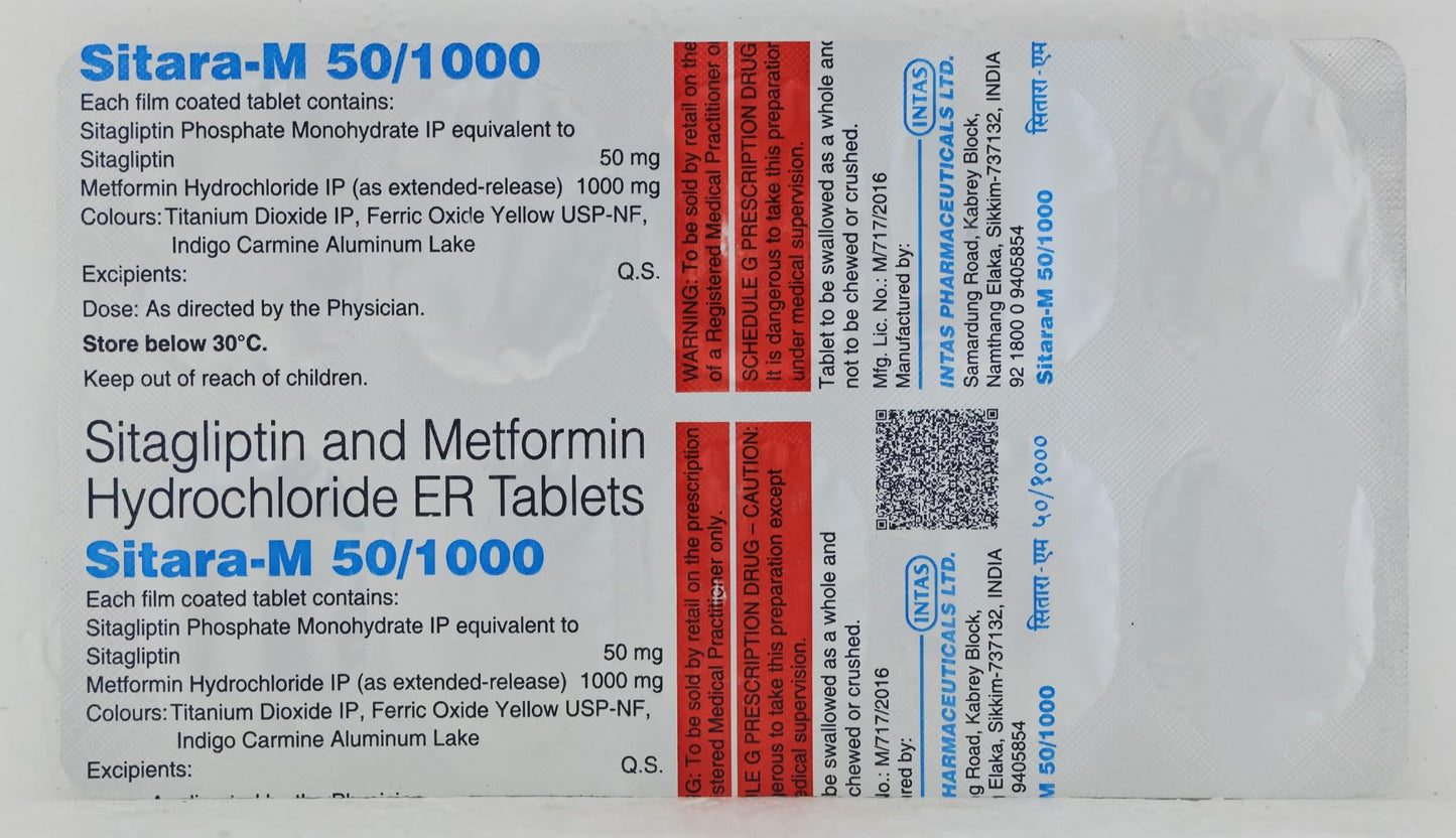 Sitara-M 50/1000 mg - Strip of 10 Tablets