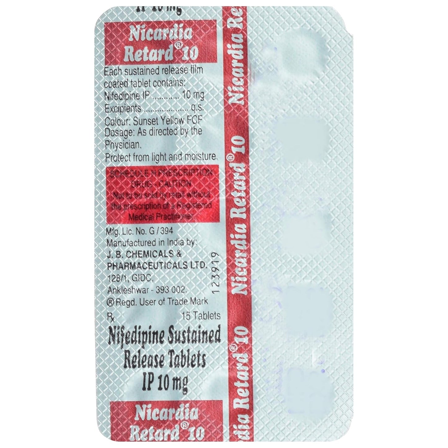 Nicardia Retard 10 - Strip of 15 Tablets