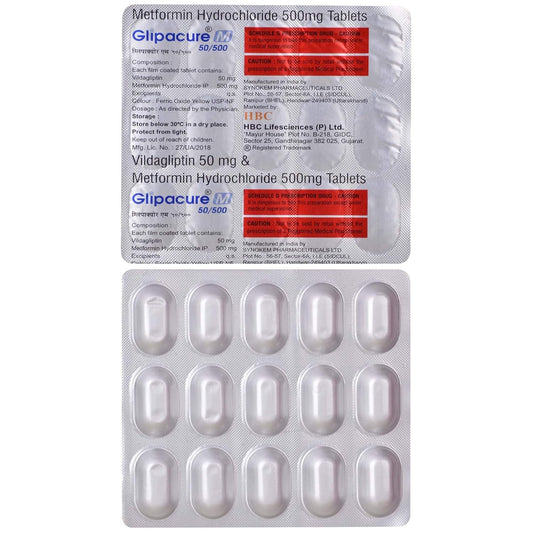 Glipacure M 50mg/500mg- Strip of 15 Tablets