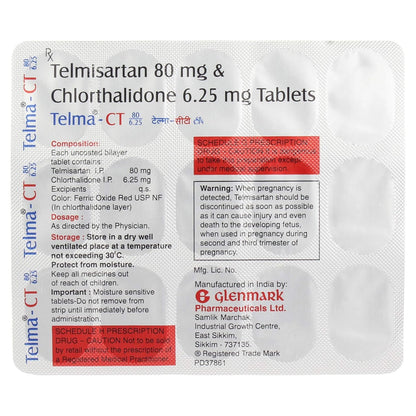 Telma-CT 80mg/6.25mg - Strip of 15 Tablets