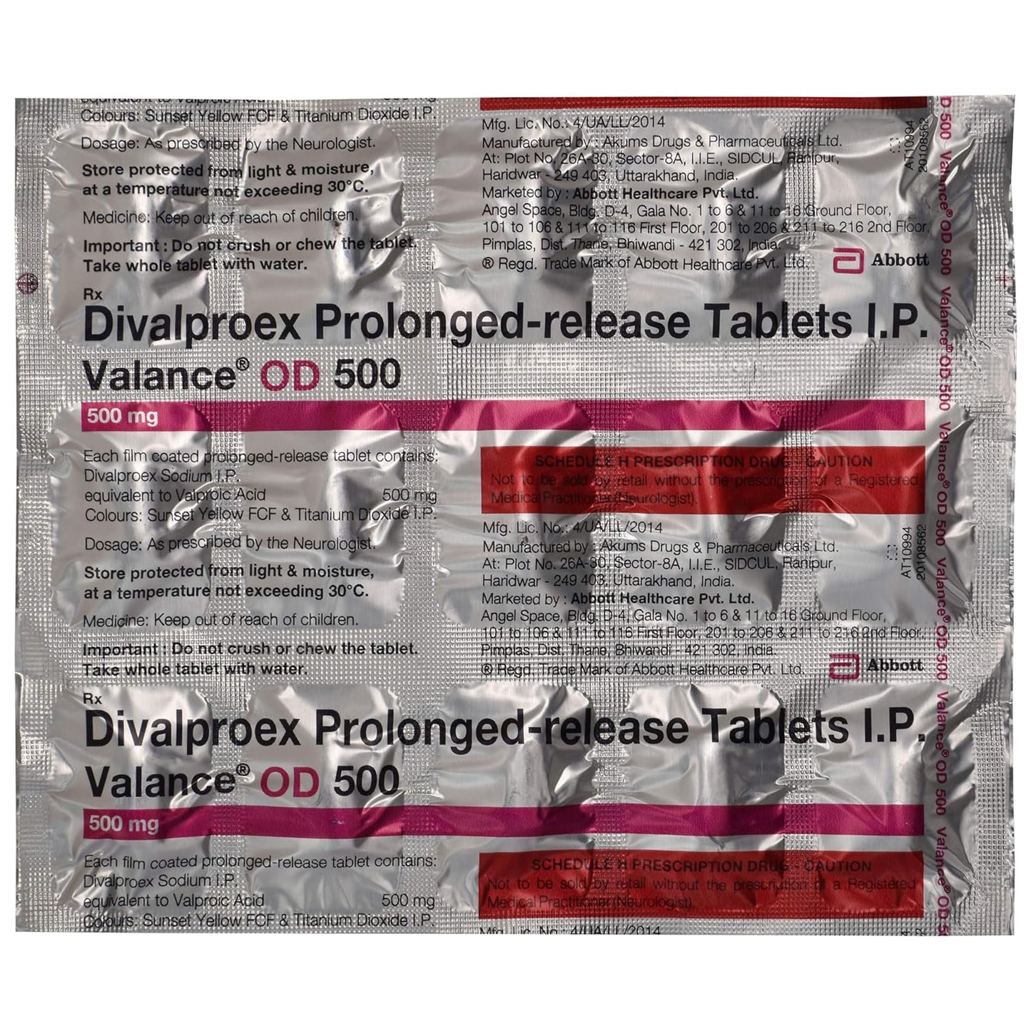 Valance OD 500 - Strip of 15 Tablets