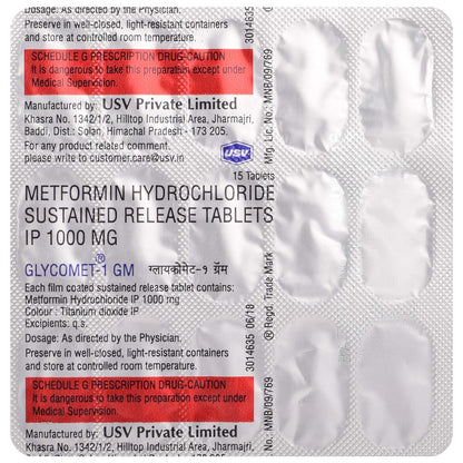 Glycomet SR 1 GM - Strip of 15 Tablets