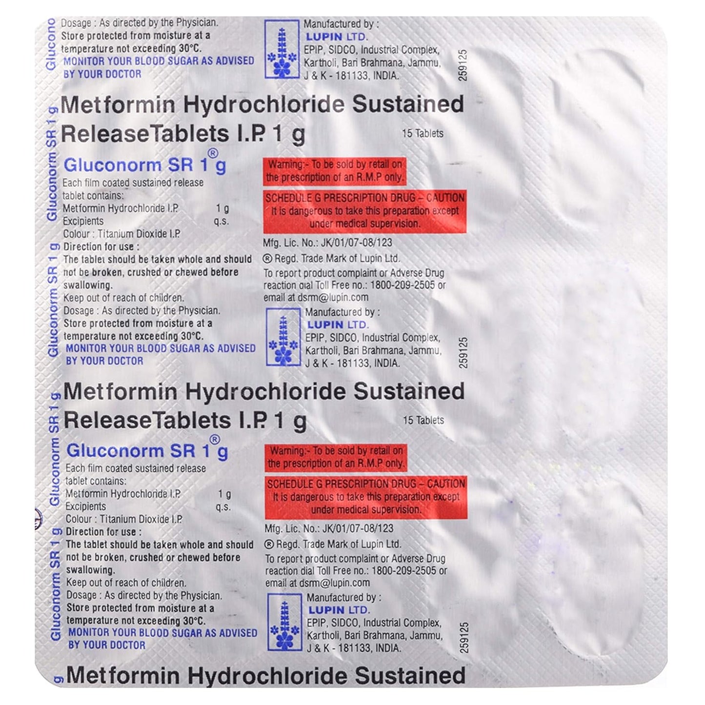 Gluconorm SR 1 g - Strip of 15 Tablets