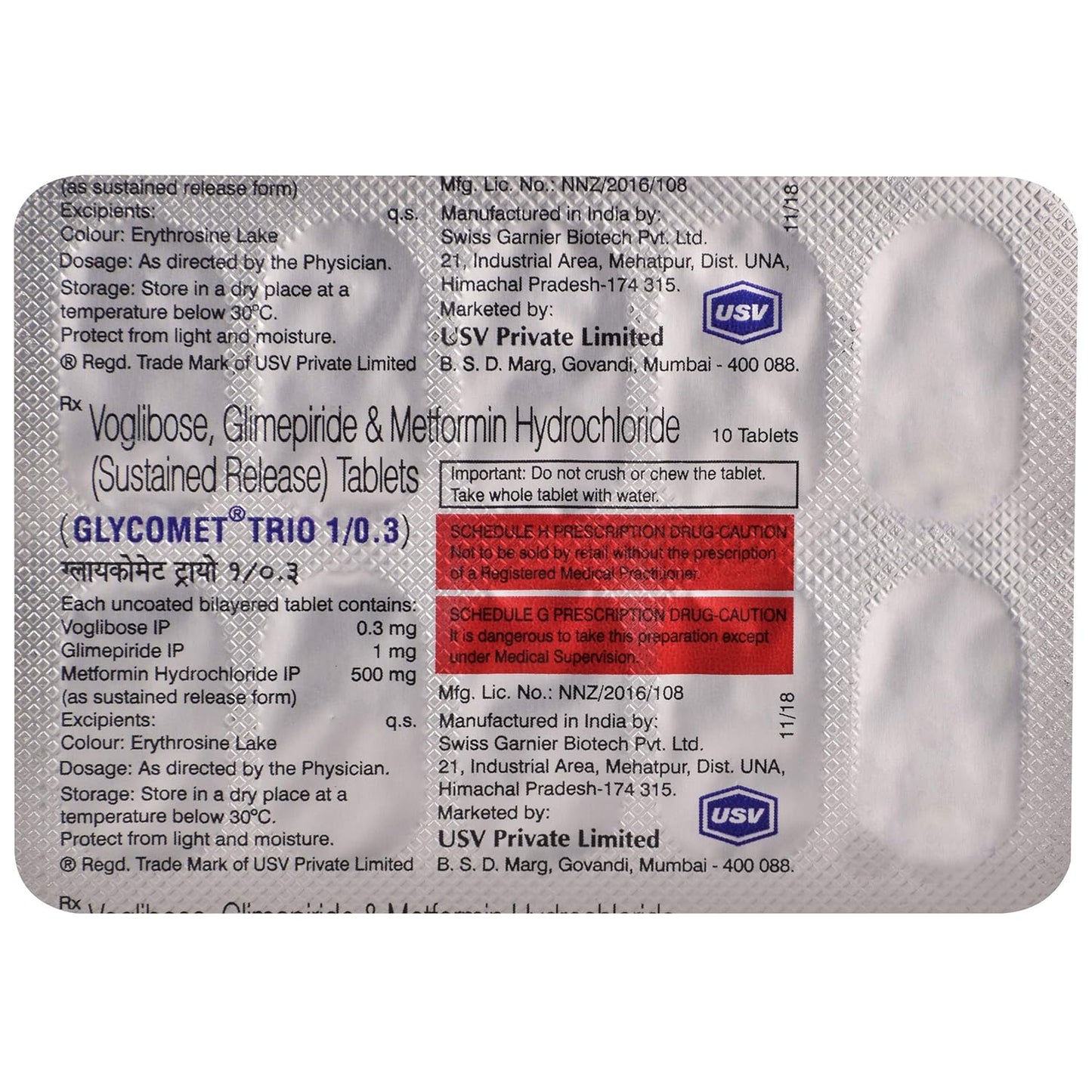 Glycomet Trio 1/0.3 - Strip of 10 Tablets