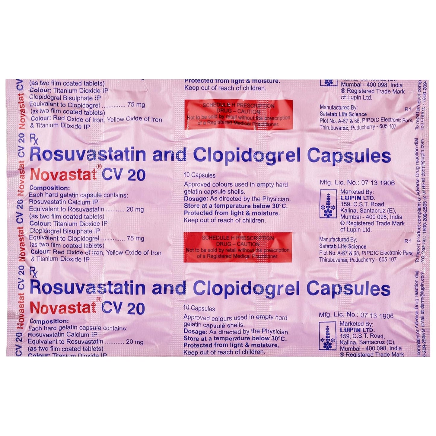 Novastat CV 20 - Strip of 10 Capsules