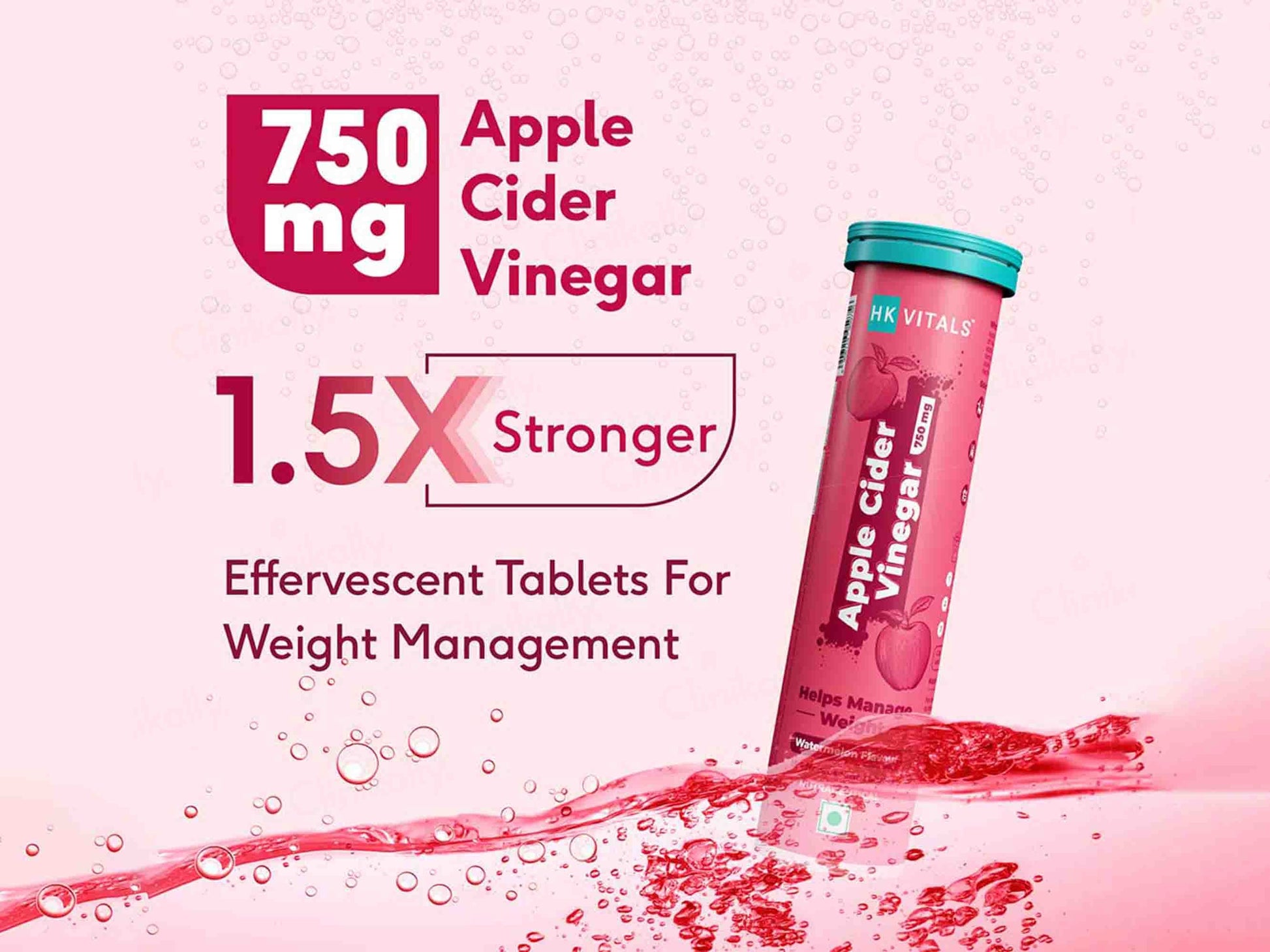 HK Vitals Apple Cider Vinegar 750mg Effervescent Tablet Watermelon Flavour